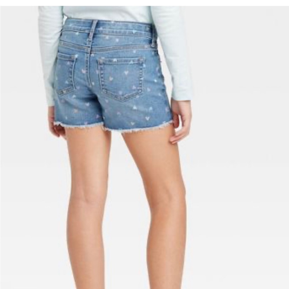 Girls' Heart Printed Jean Shorts - Cat & Jack™ Medium Wash - Picture 8 of 10